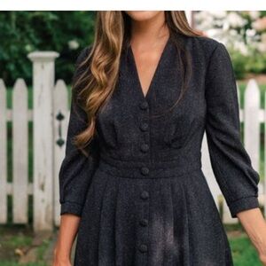 Gal Meets Glam Eliza Button Front V-Neck Dress